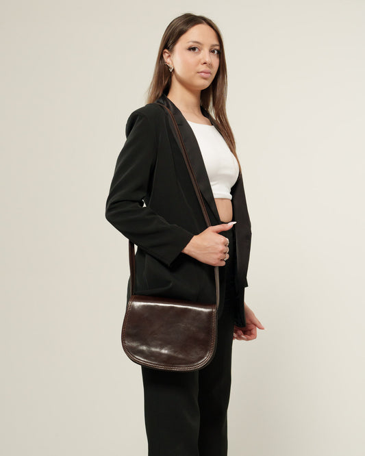 Borsa Tracolla Donna Elena Vera Pelle Vacchetta Testa di moro Pratica Elegante