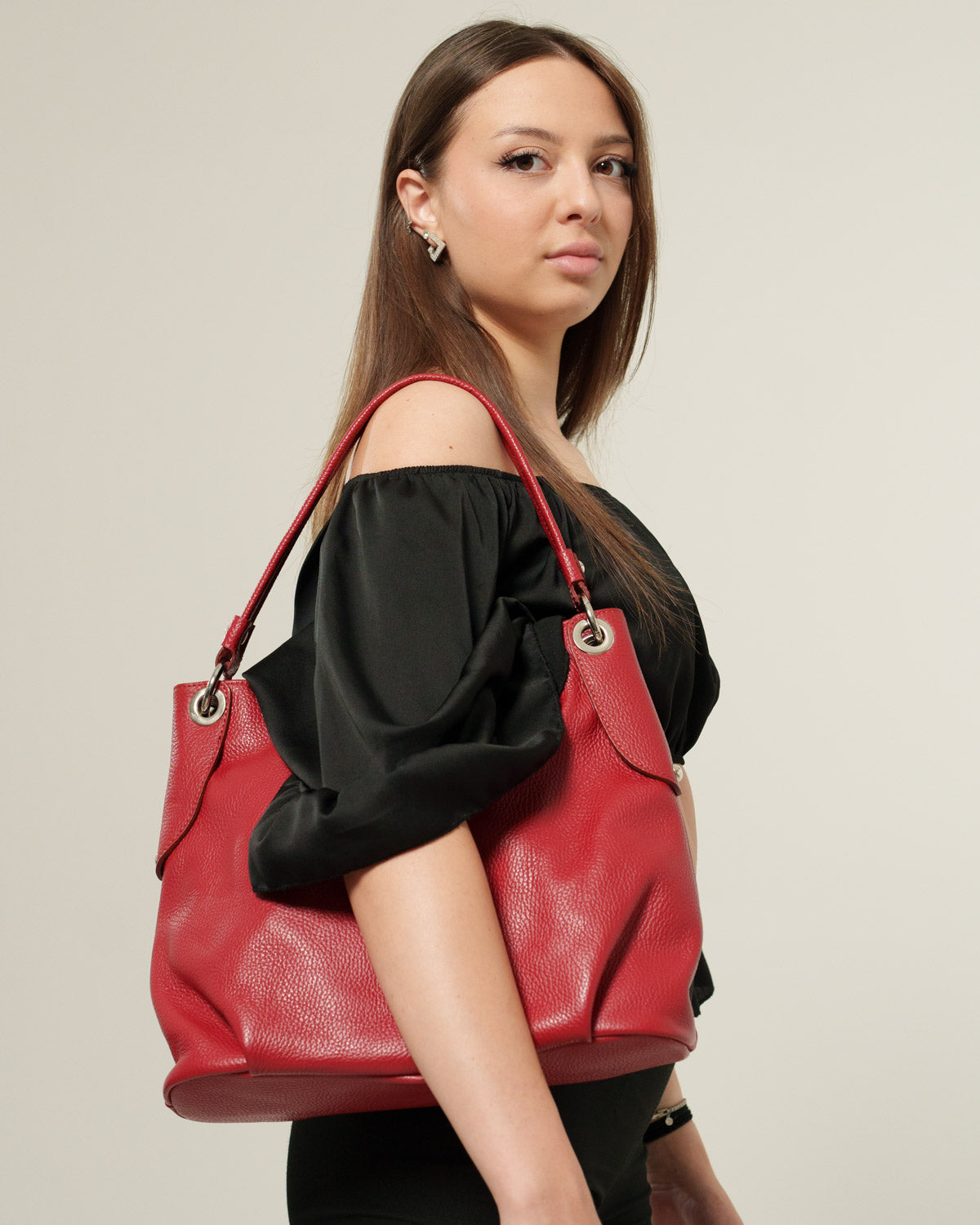 Borsa spalla o a mano Donna Giuliana in vera pelle Rosso con zip