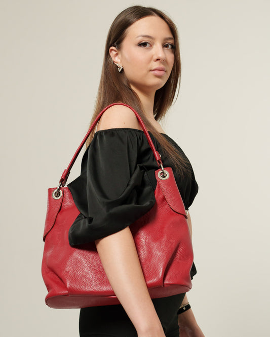 Borsa spalla o a mano Donna Giuliana in vera pelle Rosso con zip