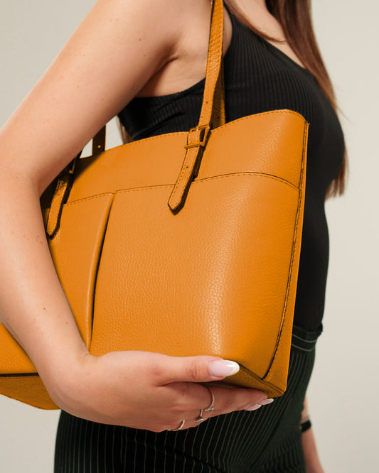 Borsa a mano Donna Monica in vera pelle Cognac con zip
