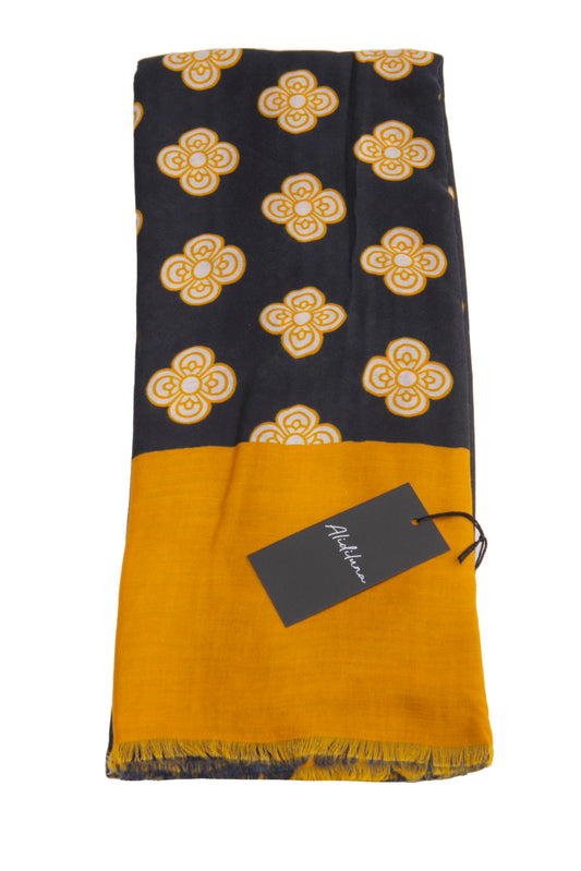 Sciarpa, foulard, Pashmina Uomo/Donna in Lana e Acrilico Blu scuro con Motivo Floreale