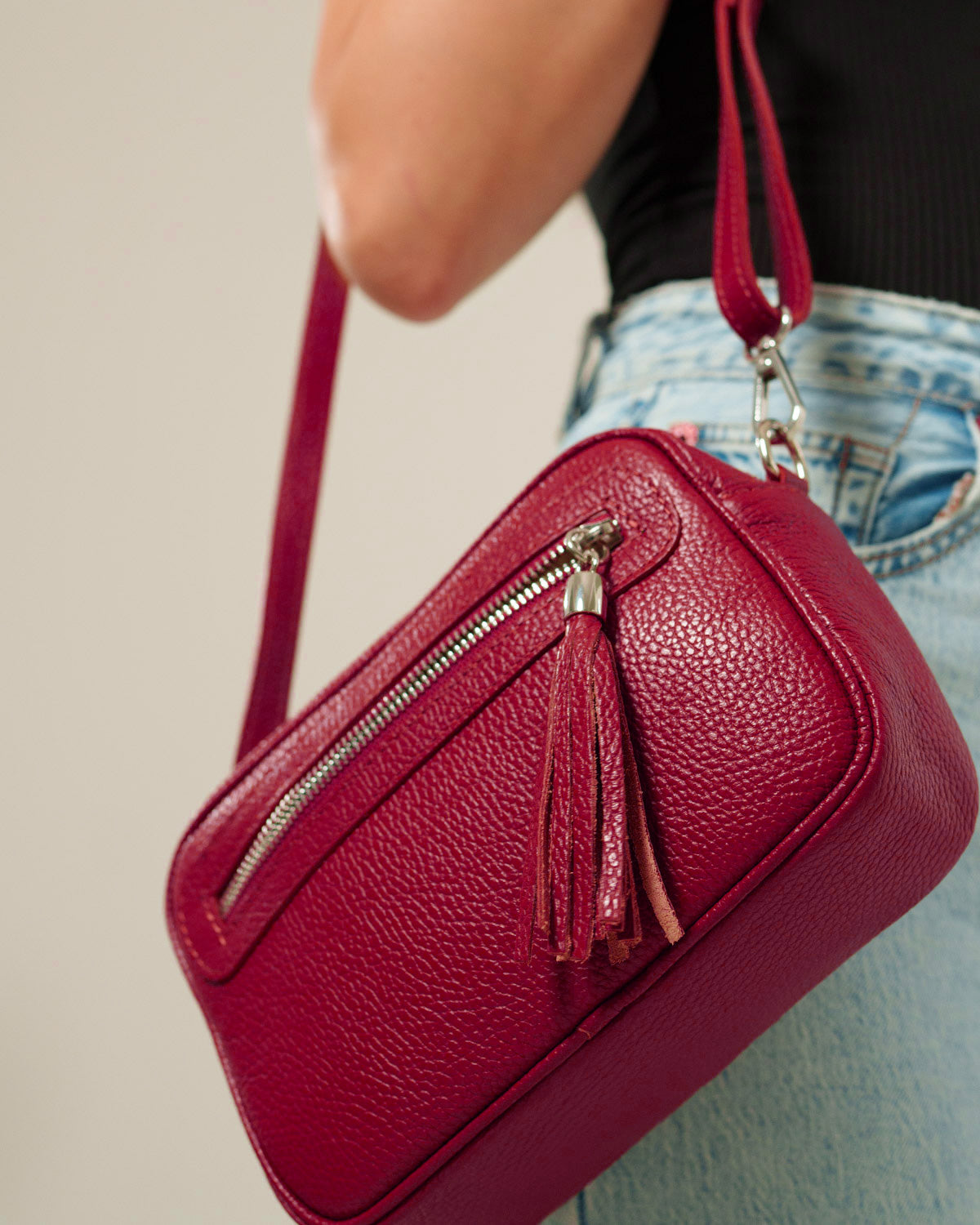 Borsa Tracolla donna Alessia Vera Pelle Bordeaux Compatta