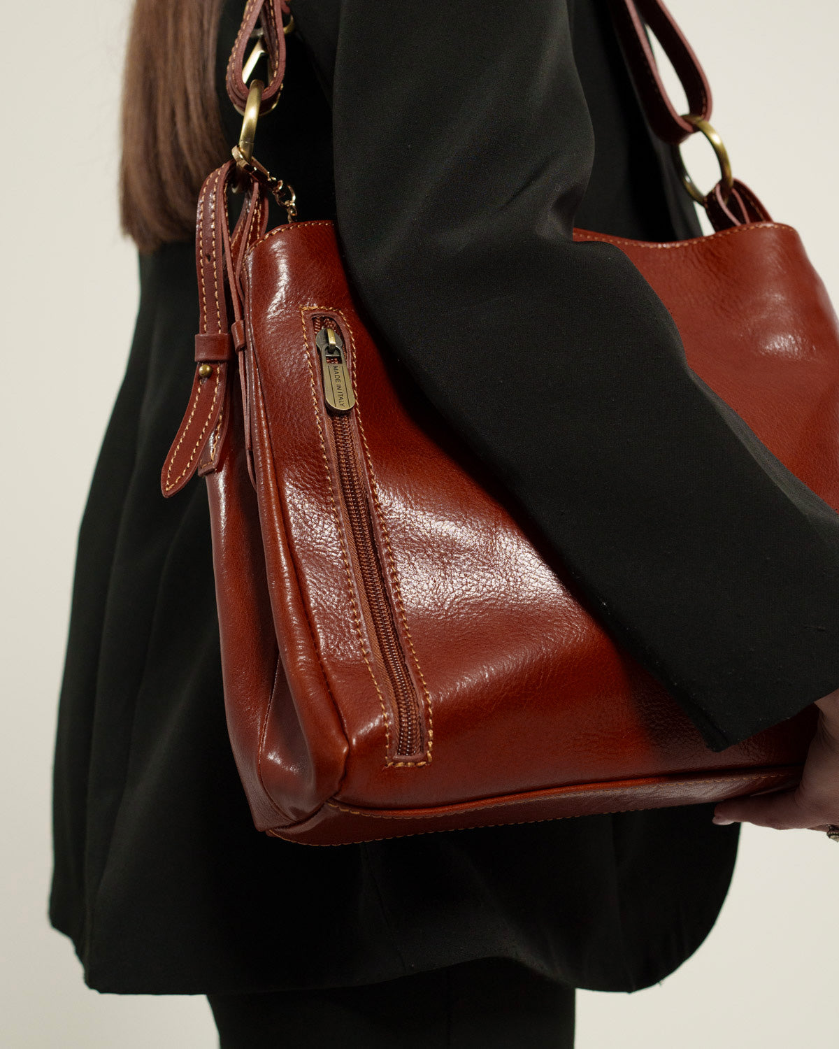 Borsa Spalla Donna Paola Vera Pelle Testa di Moro Elegante