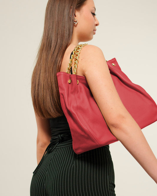 Borsa a mano Donna Valentina in vera pelle Rosso con zip