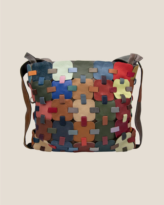 Borsa a mano e a tracolla donna in vera pelle Roberta multicolore intrecciata