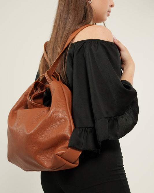 Borsa Spalla Zaino Donna Francesca Vera Pelle Cognac Versatile Pratica