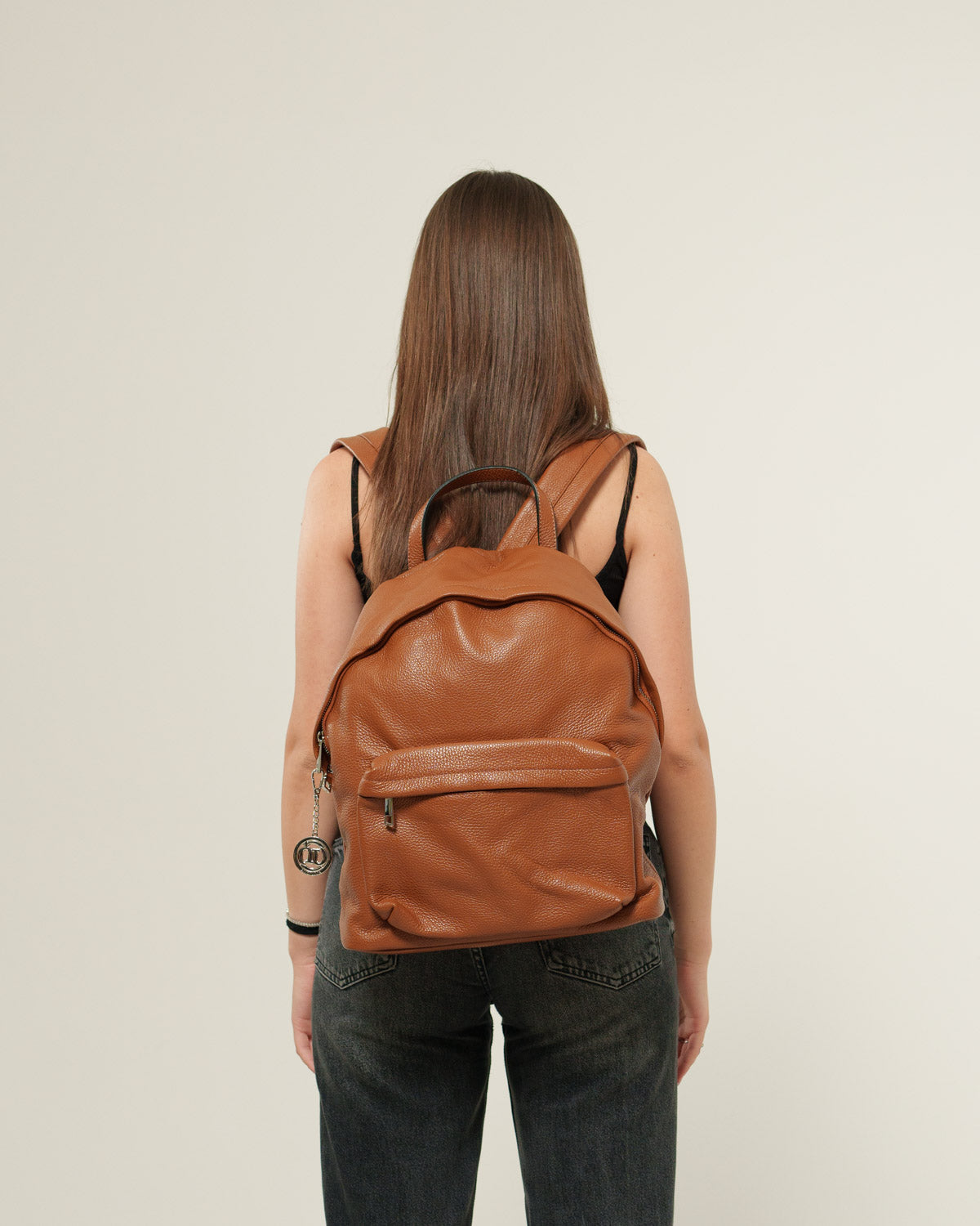 Zaino donna Federica in vera pelle Cognac porta pc tasche con Zip