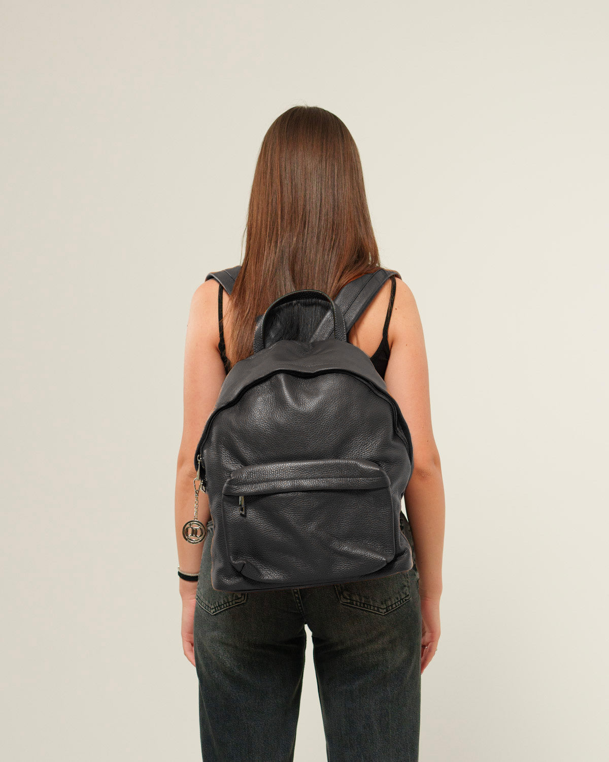 Zaino donna Federica in vera pelle Nero porta pc tasche con zip