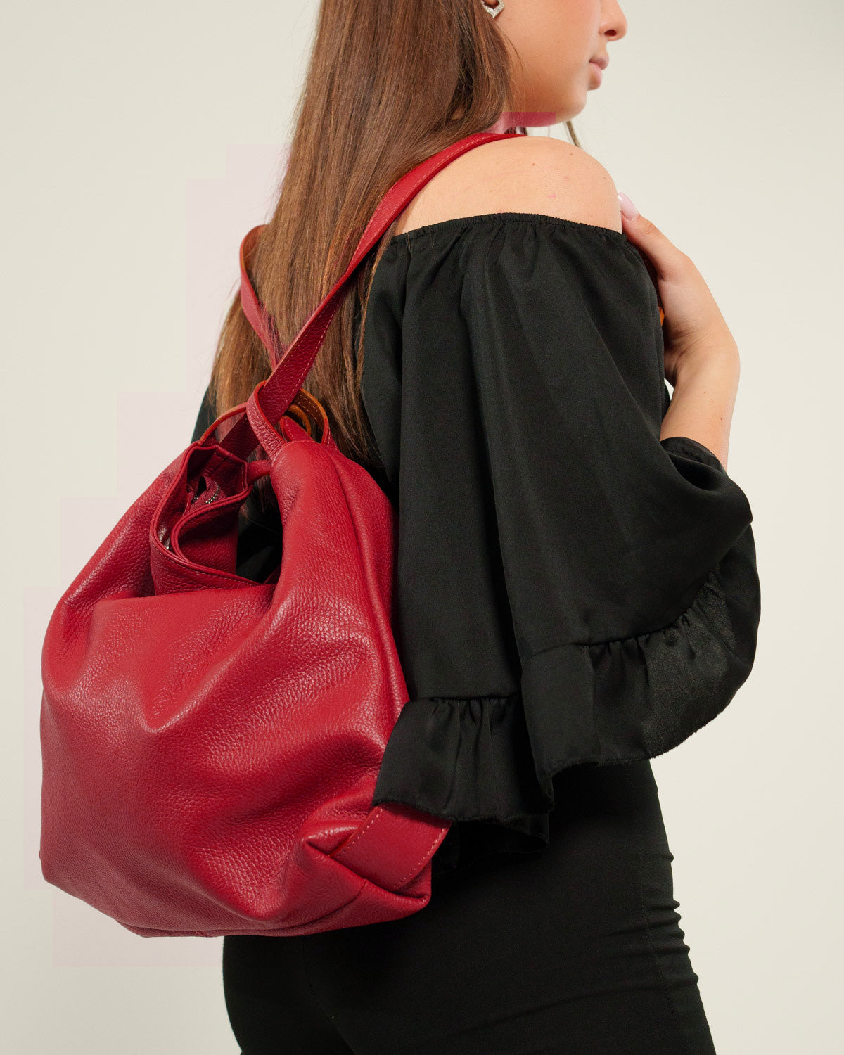 Borsa Spalla Zaino Donna Francesca Vera Pelle Rosso Versatile Pratica
