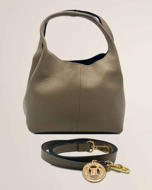 Borsa a mano o tracolla o spalla donna in pelle dollaro Dominique color Fango made in Italy