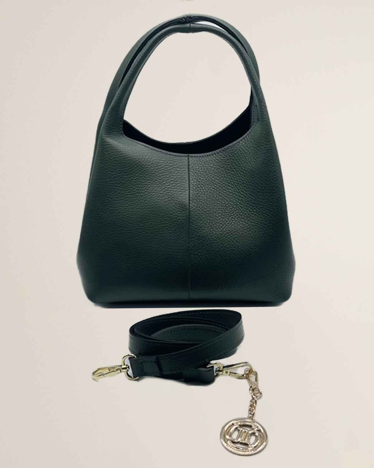 Borsa a mano o tracolla o spalla donna in pelle dollaro Dominique color Verde bottiglia
