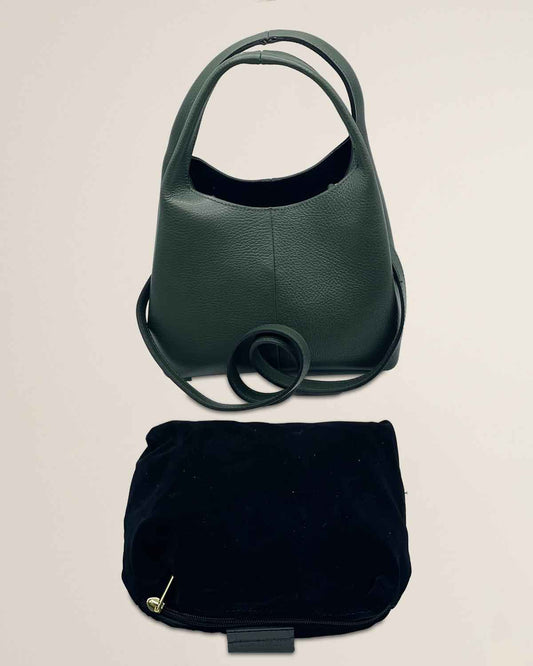 Borsa a mano o tracolla o spalla donna in pelle dollaro Dominique color Verde bottiglia
