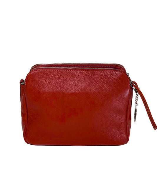 Borsa Tracolla Donna Edvige Vera Pelle Rosso Doppia Zip Compatta