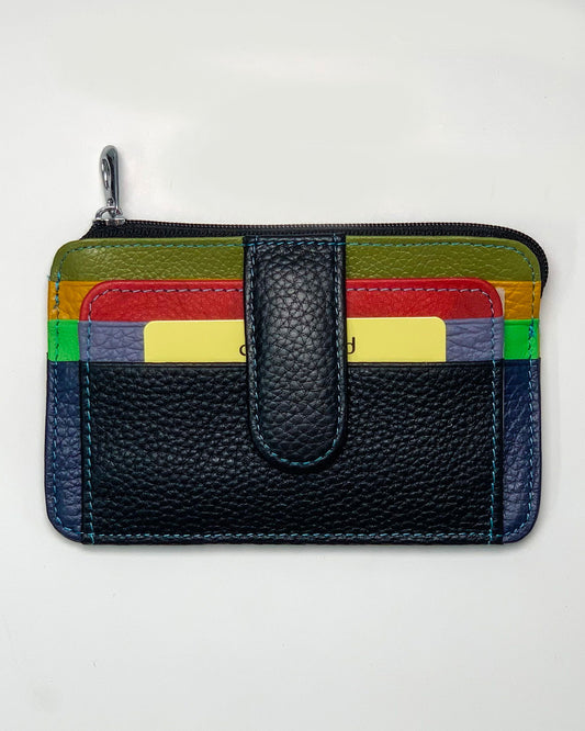 Zeus Men's Black Multi-Color Leather Card Holder and Coin Purse Made in Italy