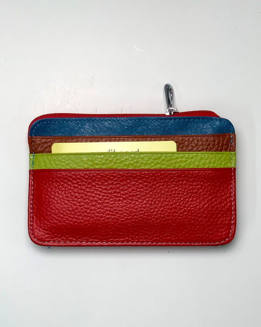 Zeus Men's Card Holder and Coin Purse in Red Multi-Color Leather Made in Italy