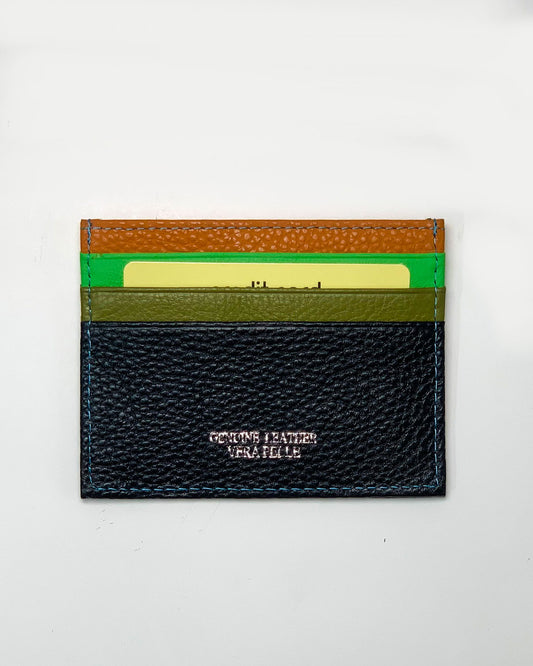 Giove men's card holder in black and multicolored leather, made in Italy.