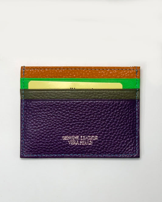 Giove men's card holder in multicolored purple leather made in Italy