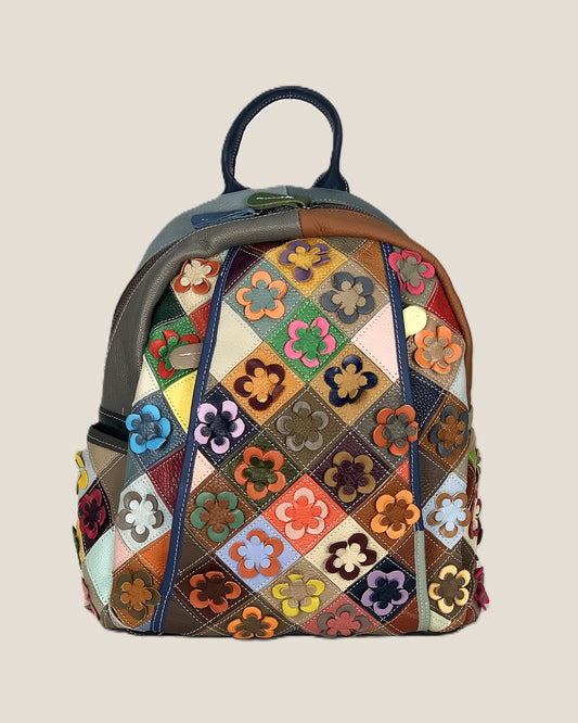 Zaino borsa a mano donna Concetta in vera pelle Multicolore applicazioni fluoreali