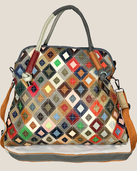 Borsa a mano spalla tracolla shopper donna Kamala in vera pelle Multicolore rombo