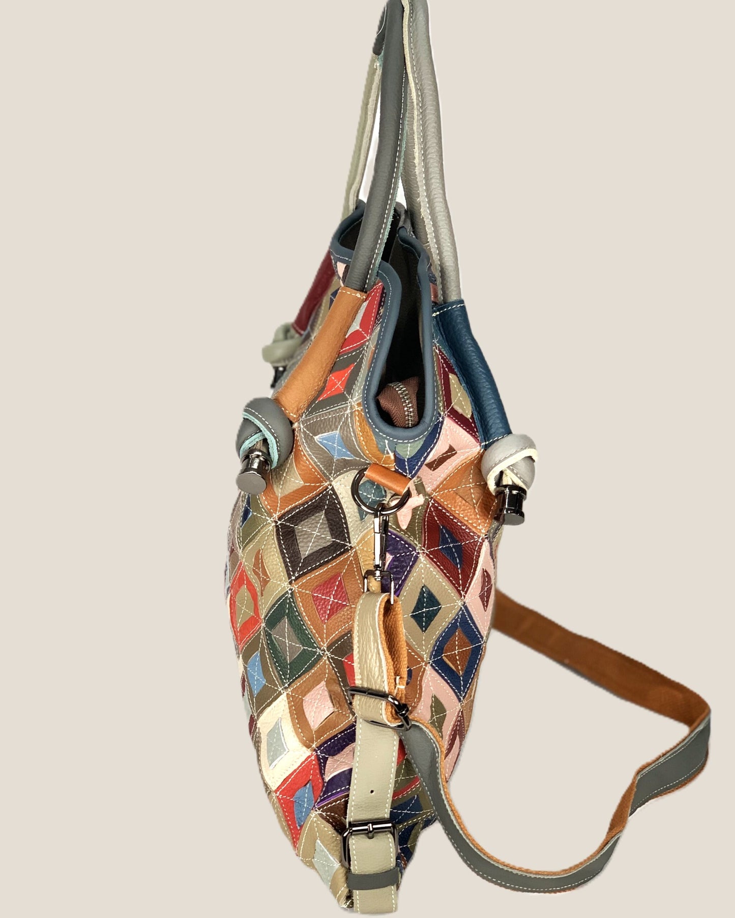 Borsa a mano spalla tracolla shopper donna Kamala in vera pelle Multicolore rombo