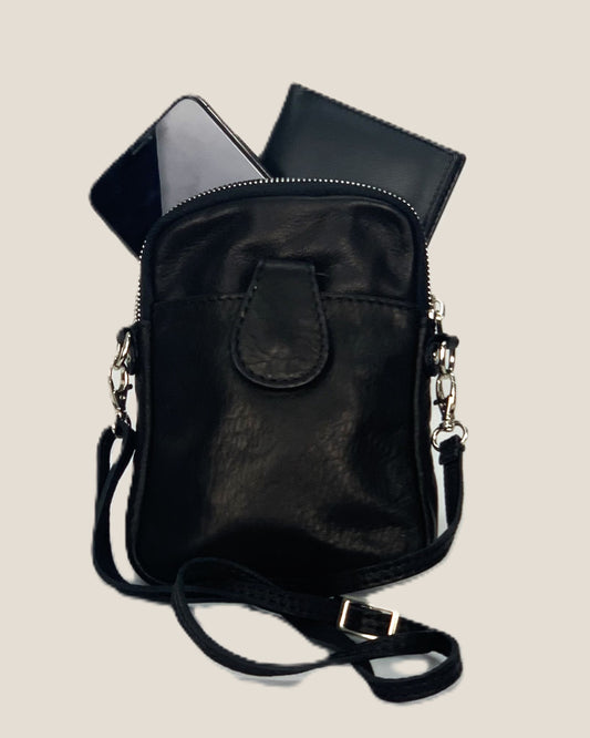 Attilio Black Small Leather Men's Sporty Shoulder Bag