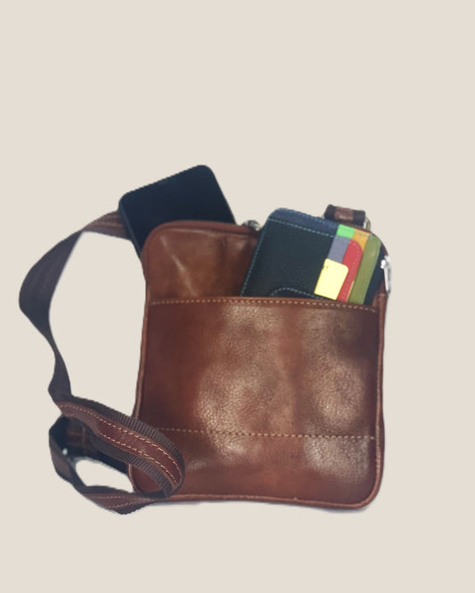 Tommaso Brown Men's Compact Sporty Leather Shoulder Bag