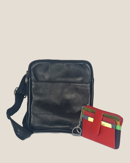 Black Tommaso Men's Compact Sporty Leather Shoulder Bag