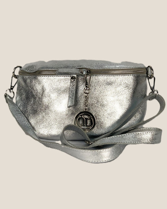Marsupio o borsa a tracolla donna in vera pelle Emma colore Argento