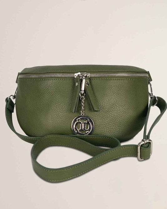 Marsupio o borsa a tracolla donna in vera pelle Emma colore Verde Militare