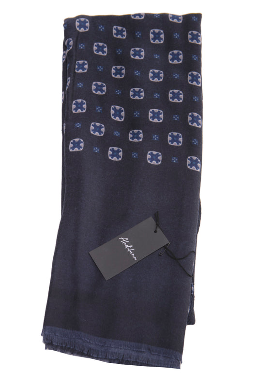 Sciarpa, foulard, Pashmina Uomo/Donna in Lana e Acrilico Blu motivo geometrico Grigio/Blu