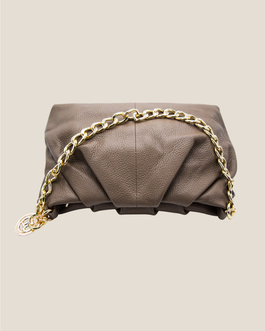 Borsa Spalla Tracolla a Mano Donna Lauretana Vera Pelle Fango Elegante Morbida
