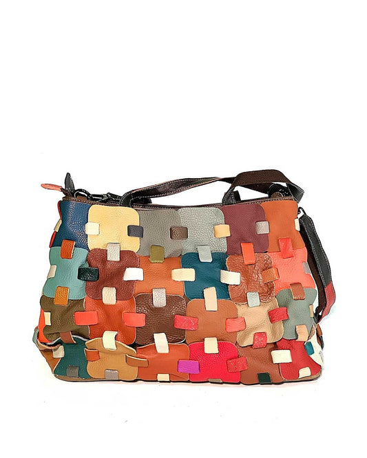 Borsa a mano e a tracolla donna in vera pelle Roberta multicolore intrecciata