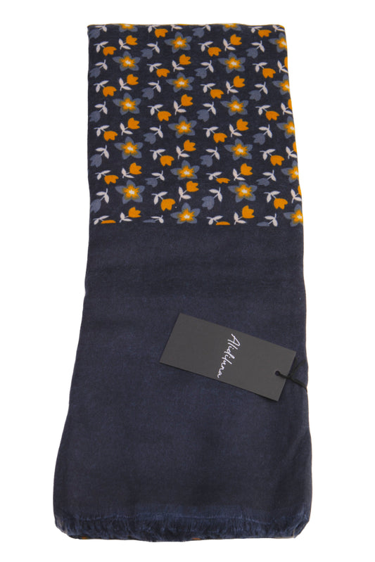 Sciarpa, foulard, Pashmina Uomo/Donna in Acrilico e Lana color blu con piccoli fiori arancio stilizzati vari colori