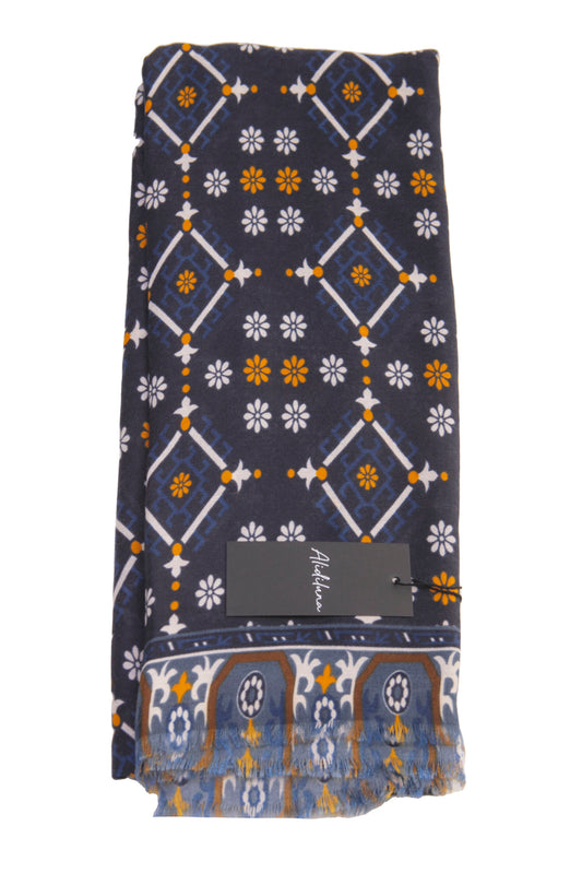 Sciarpa, foulard, Pashmina  Uomo/Donna in Lana e Acrilico Blu con motivi geometrici fluoreali