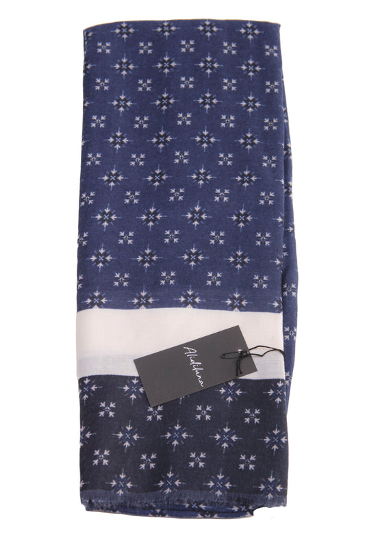 Sciarpa, foulard, Pashmina Uomo/Donna in Acrilico e Lana Blu con Motivo Geometrico e Fascia Bianca