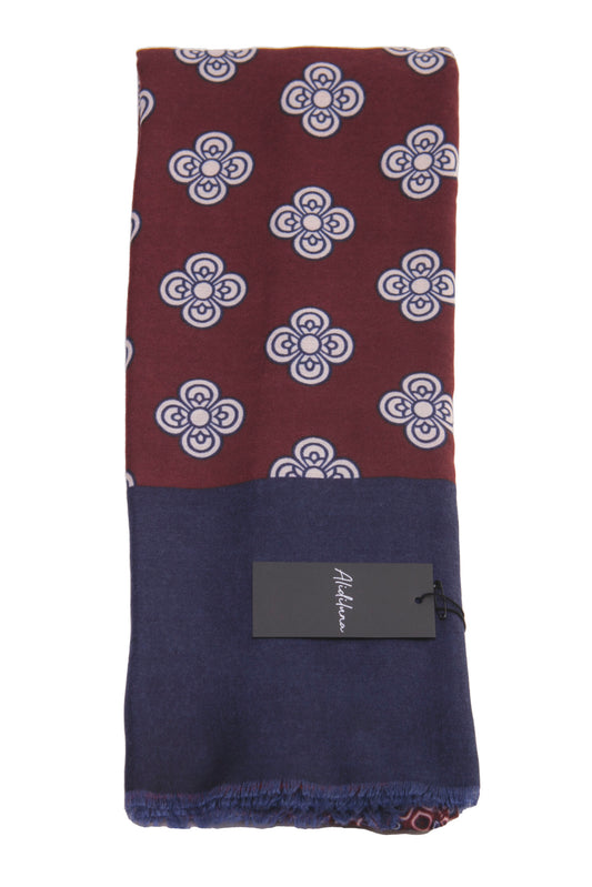 Sciarpa, foulard, Pashmina Uomo/Donna in Lana e Acrilico Rosso con motivi fluoreali Bianchi