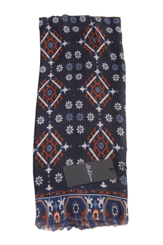Sciarpa, foulard, Pashmina Uomo/Donna in Acrilico e Lana Blu con motivi geometrici Arancioni Bianchi